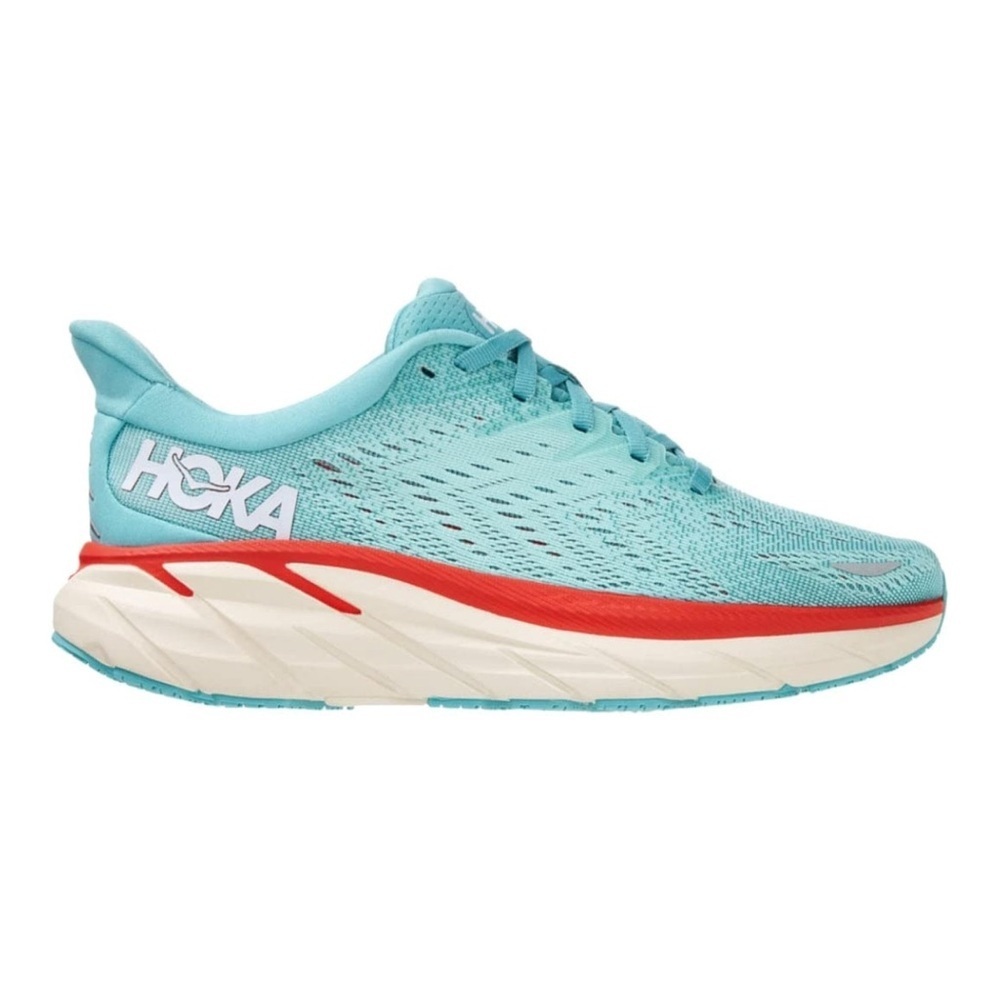 Hoka women size 8 Clifton 8 Teal and Coral Running Shoes